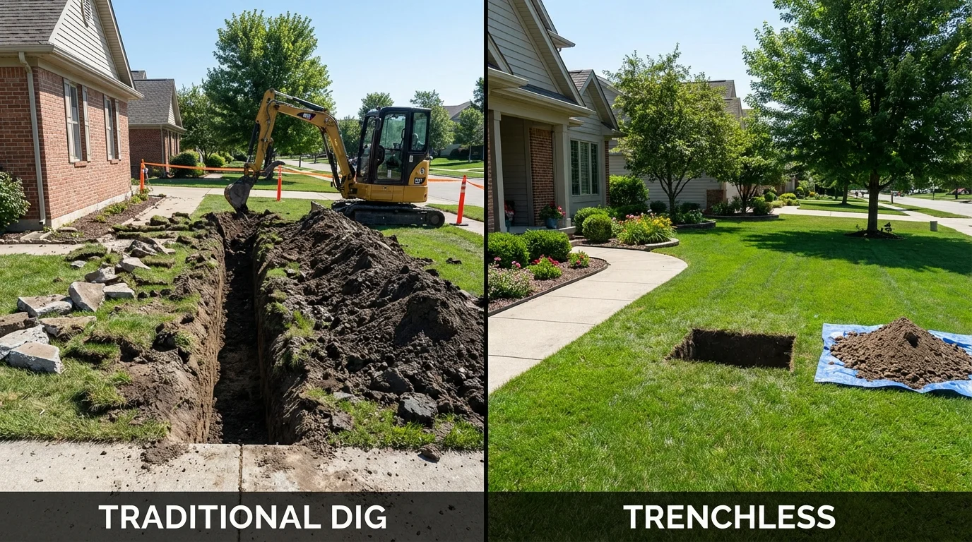 Trenchless sewer repair with minimal yard damage versus traditional excavation in DeBary, FL